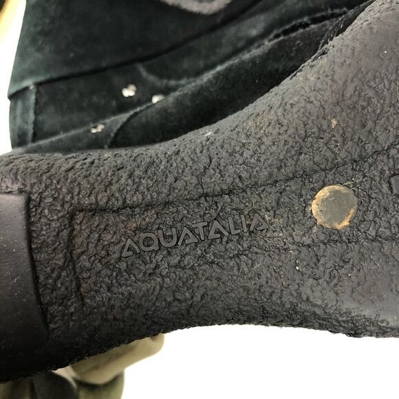 Aquatalia Greenish black Suede Leather Studded Wedge Loafers 8.5 Western - Picture 9 of 12